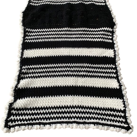 Vintage Black & White Crocheted Crochet Striped Piece - Picture 2 of 10
